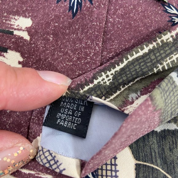 Robert Stock Mens Neck Tie Silk Maroon Tan Abstract USA Sandwashed Soft - Picture 5 of 5